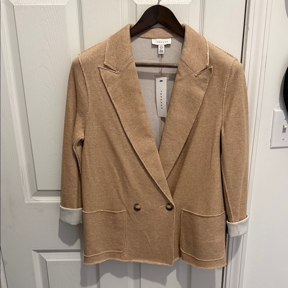 *NWT* Topshop Neutral Raw Edge Double Knit Blazer Suit Jacket, Beige, Size 4